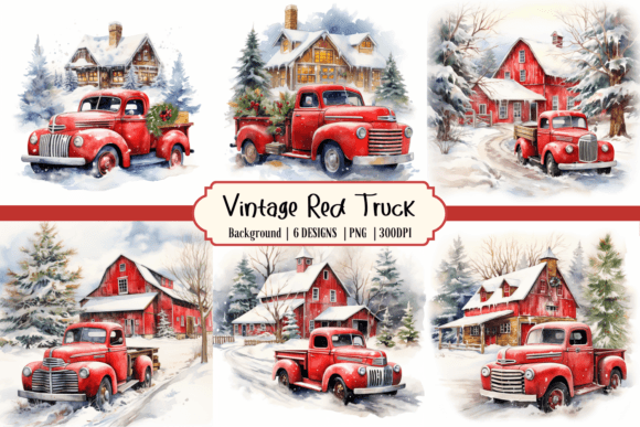 Download Watercolor Vintage Red Truck Background - Vintage red truck Collection