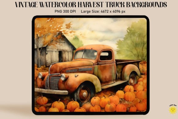 Download Watercolor Vintage Red Truck in Harvest - Premium Resources