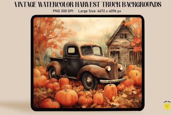 Download Watercolor Vintage Red Truck in Harvest - Vintage red truck Collection